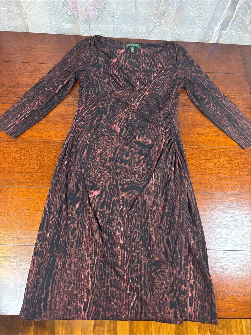 Lauren Ralph Lauren Black and Rust Long-Sleeve Wrap-Style Dress Size 6